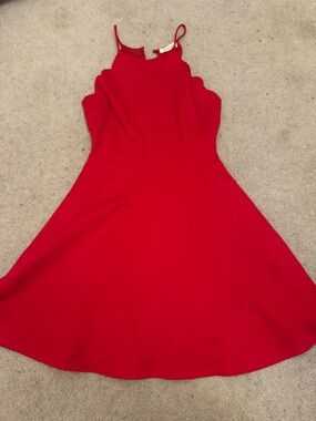 Monteau Bright Red Scalloped Slip Dress